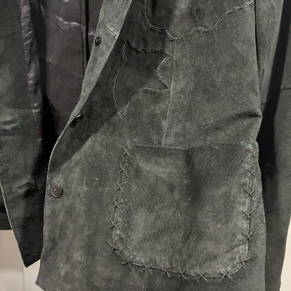 Think Tank 100% Suede Black Artisan Blazer Jacket Raw Edge Western Women’s L - Picture 11 of 16